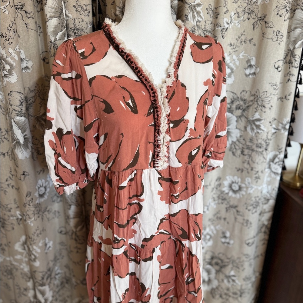 Floral Print Dress with Ruffle Trim